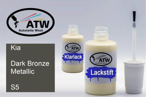 Kia, Dark Bronze Metallic, S5: 20ml Lackstift + 20ml Klarlack - Set, von ATW Autoteile West.